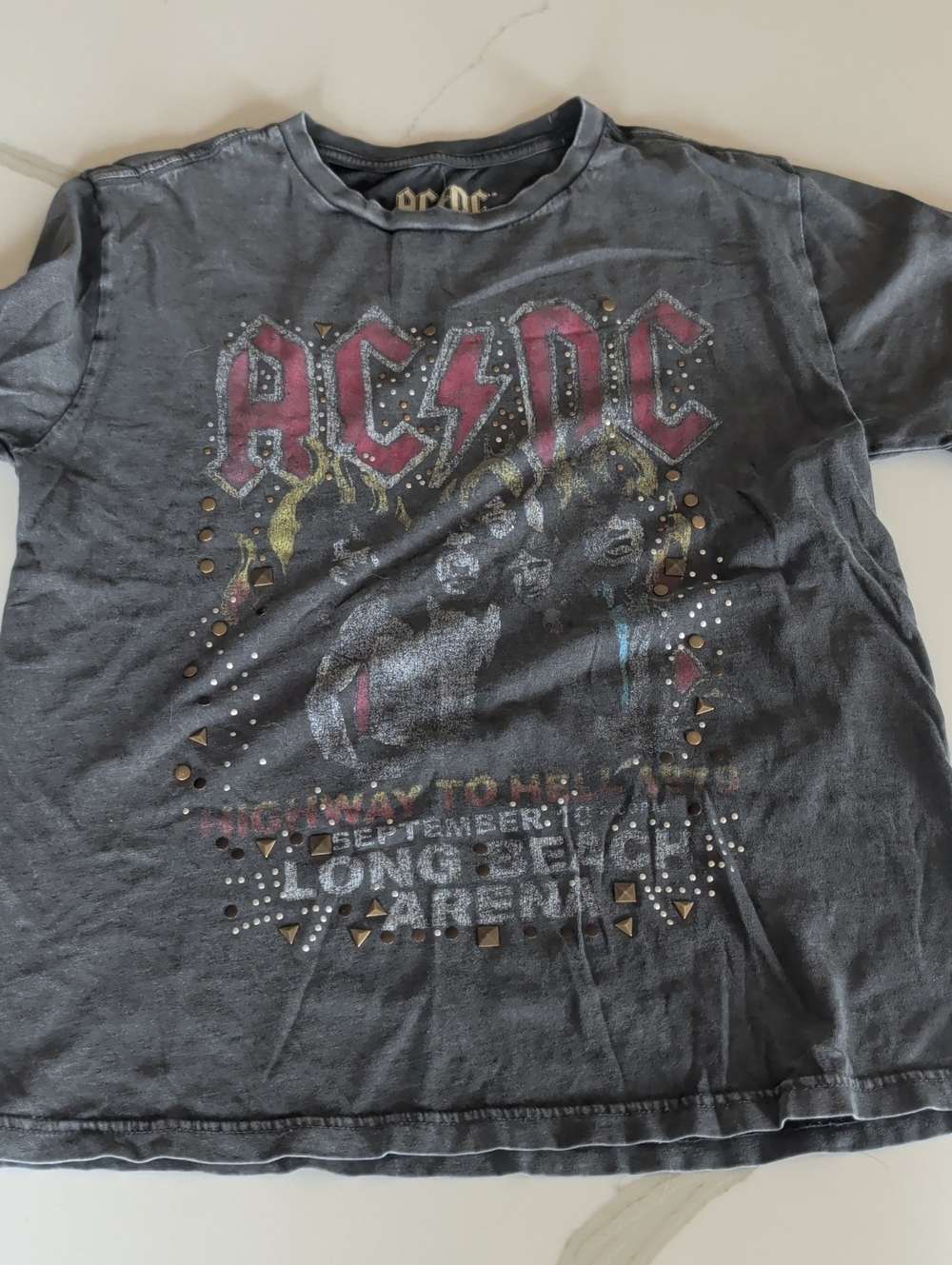 AC/DC Black Short-Sleeve Graphic Tee with Beaded Accents And Print
